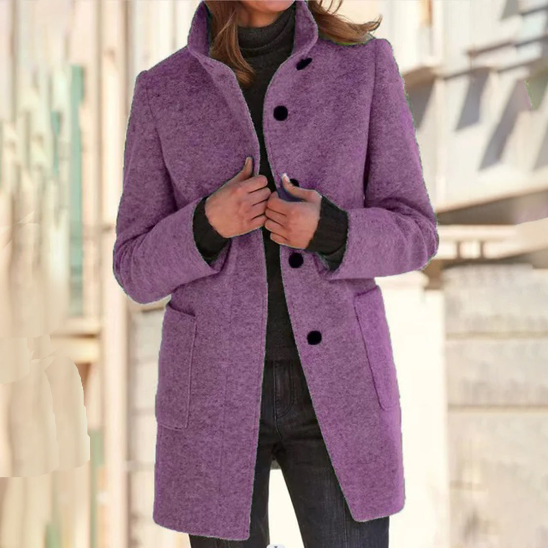 Cara | Women’s Long Casual Coat – Stylish Stand-Up Collar Design for Office, Everyday Wear, and Travel