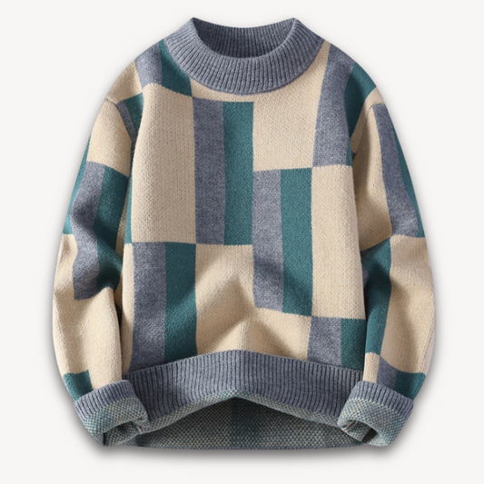 Men’s Geometric Color-Block Crewneck Sweater