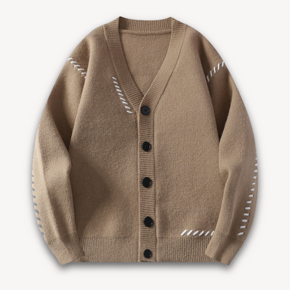 Men’s V-Neck Cardigan with Bold Stitching
