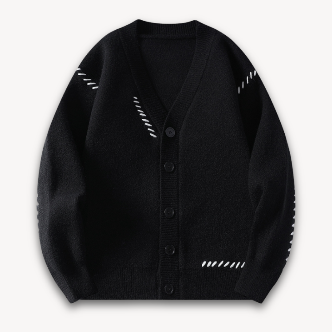 Men’s V-Neck Cardigan with Bold Stitching