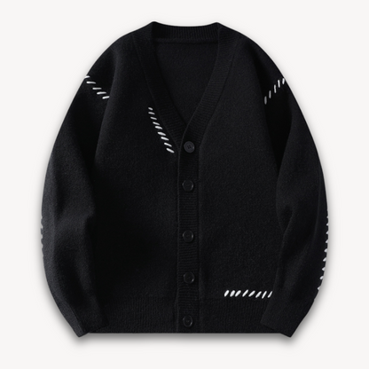 Men’s V-Neck Cardigan with Bold Stitching