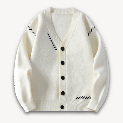 Men’s V-Neck Cardigan with Bold Stitching