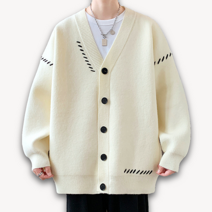 Men’s Decorative Stitch V-Neck Cardigan
