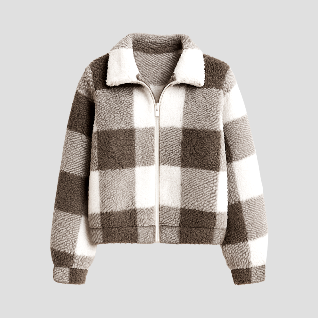 Women’s Cropped Plaid Shearling Bomber Jacket