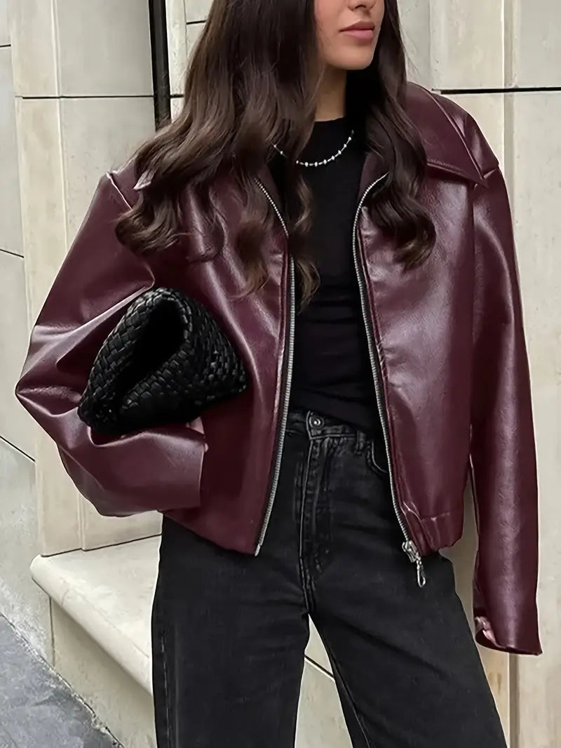 Casual Women's Loose Fit Zip Jacket - BritishElegance