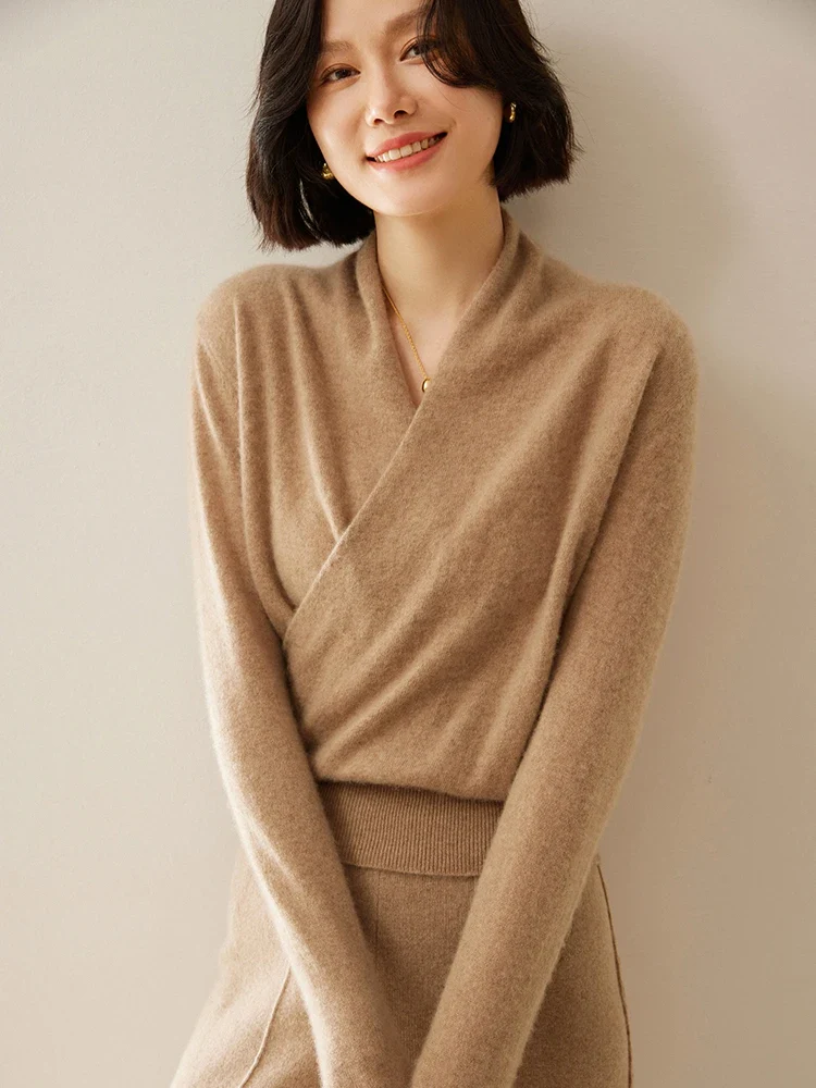 Women’s Cashmere Crossover Collar Sweater