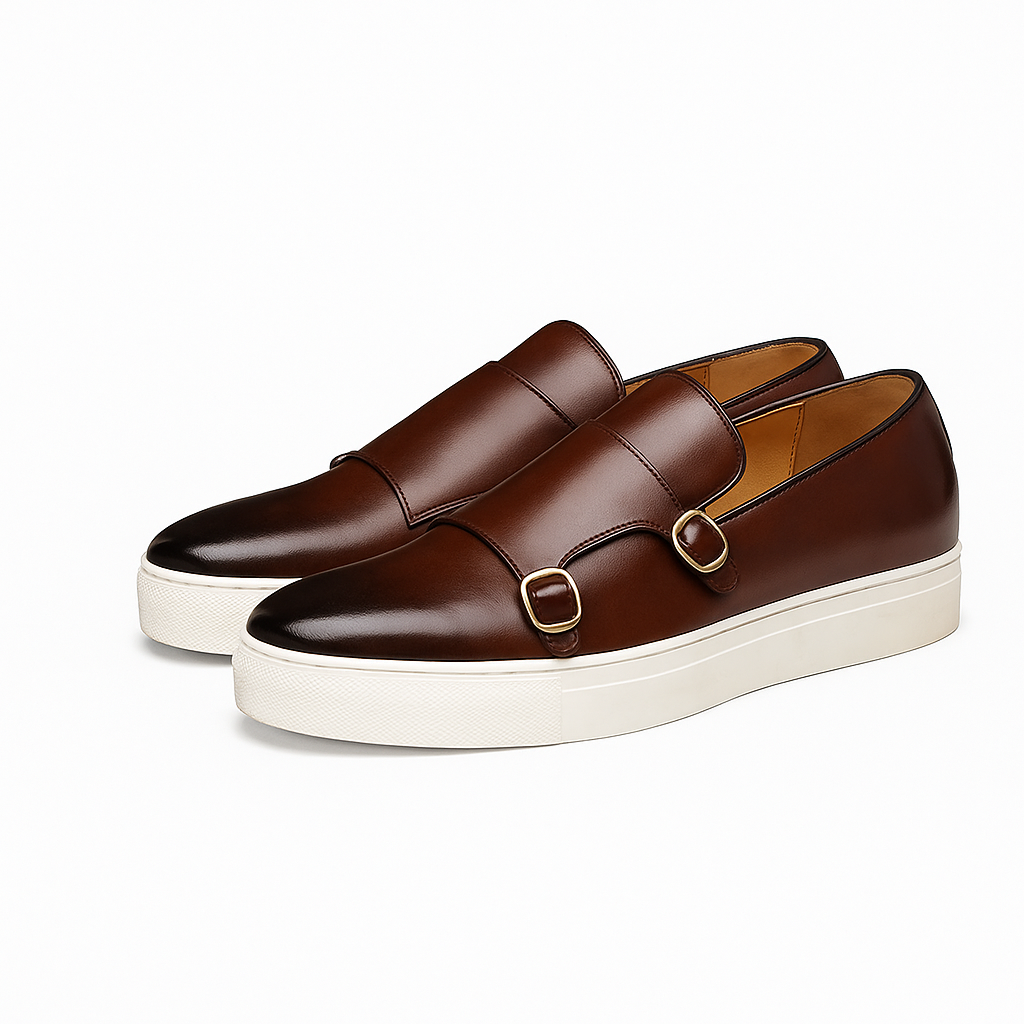Men’s Double Buckle Leather Loafers