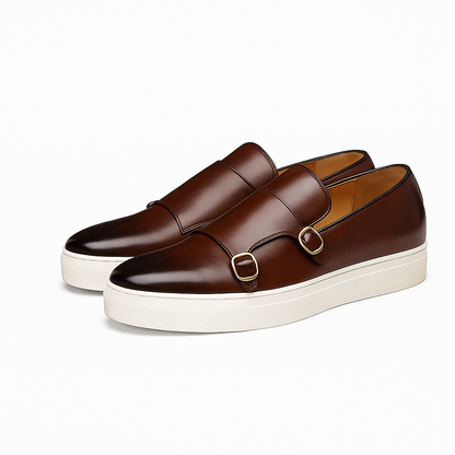 Men’s Double Buckle Leather Loafers