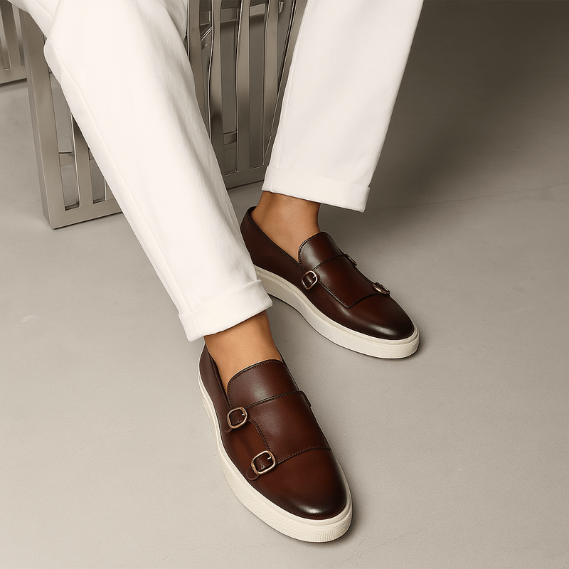 Men’s Double Buckle Leather Loafers