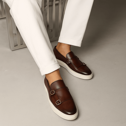 Men’s Double Buckle Leather Loafers