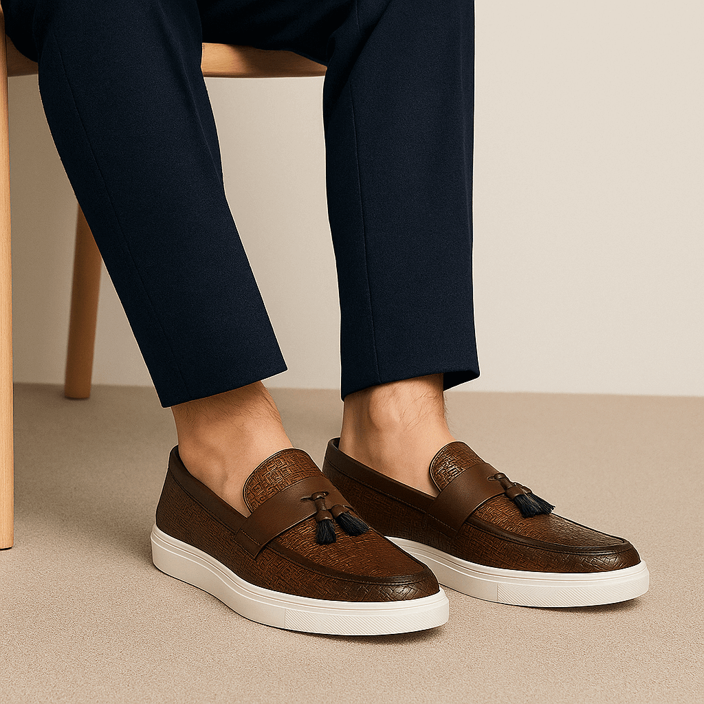 Men’s Woven Leather Tassel Loafers