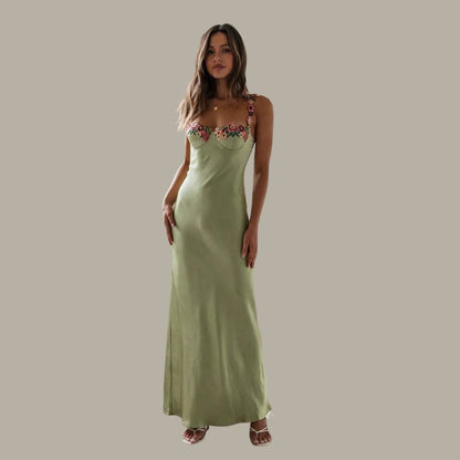 Lyra – Summer maxi dress with floral neckline