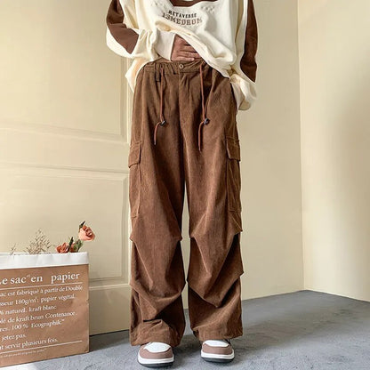 Relaxed Fit Corduroy Cargo Pants for Men