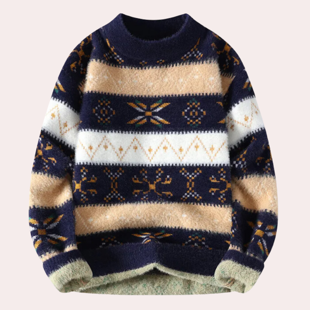 Mens Classic Patterned Crew Neck Jumper - BritishElegance
