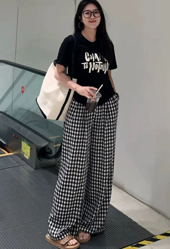 Comfortable High Waist Checked Pants - BritishElegance