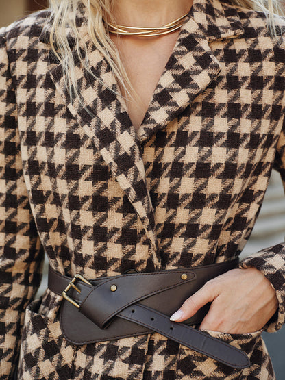 Macie | Women’s Stylish Houndstooth Pattern Belted Blazer