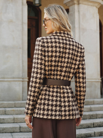 Macie | Women’s Stylish Houndstooth Pattern Belted Blazer
