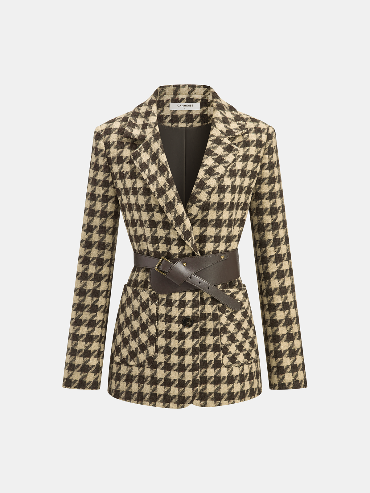 Macie | Women’s Stylish Houndstooth Pattern Belted Blazer