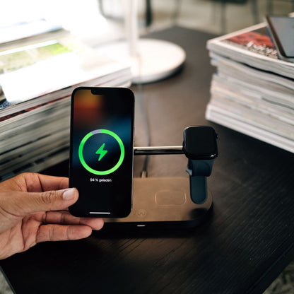 3-in-1 Wireless Charger for Smartphone, Smartwatch, and Earbuds – Fast Charging Station with Modern Design