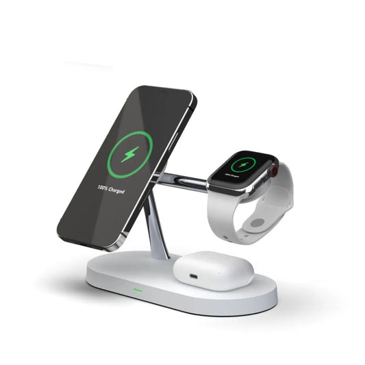 3-in-1 Wireless Charger for Smartphone, Smartwatch, and Earbuds – Fast Charging Station with Modern Design