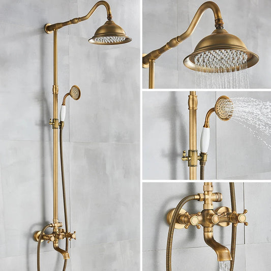 Vintage Brass Wall Mount Shower Set for Bath and Outdoors - BritishElegance