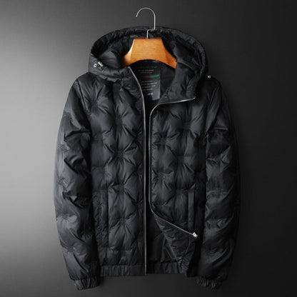 Henry Hooded Puffer Jacket | Geometric Motif Relaxed Fit Jacket