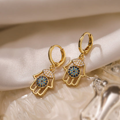 Isla Short Drop Dangle Earrings And Necklace Set | Evil Eye Motif Hamsa Hand Set