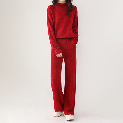 Isabella Relaxed Fit Sweater And Wide-Leg Trousers Two-Piece Set | Flecked Casual Set
