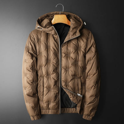 Henry Hooded Puffer Jacket | Geometric Motif Relaxed Fit Jacket