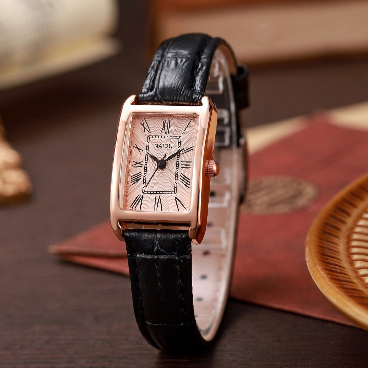Viola Rectangular Case Wrist Watch | Croc-Embossed Strap Roman Numerals Wrist Watch