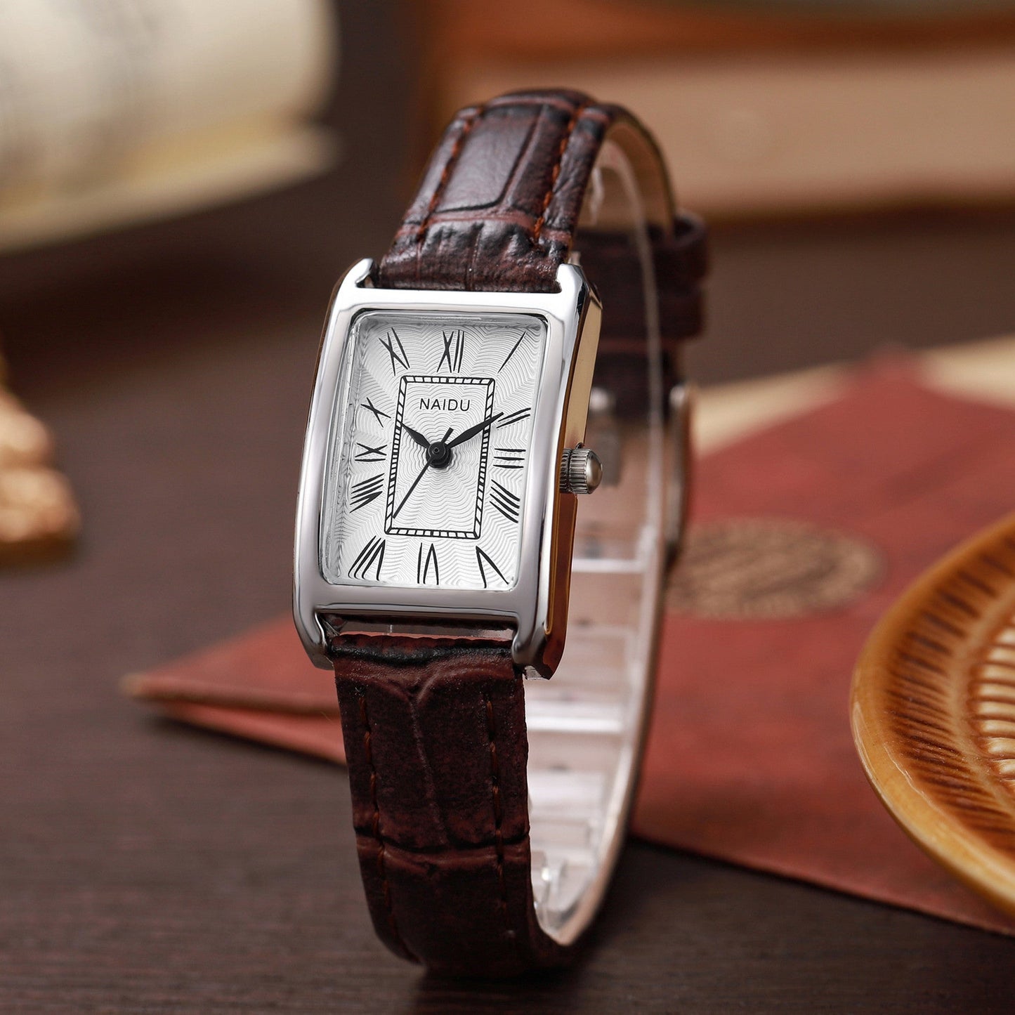 Viola Rectangular Case Wrist Watch | Croc-Embossed Strap Roman Numerals Wrist Watch