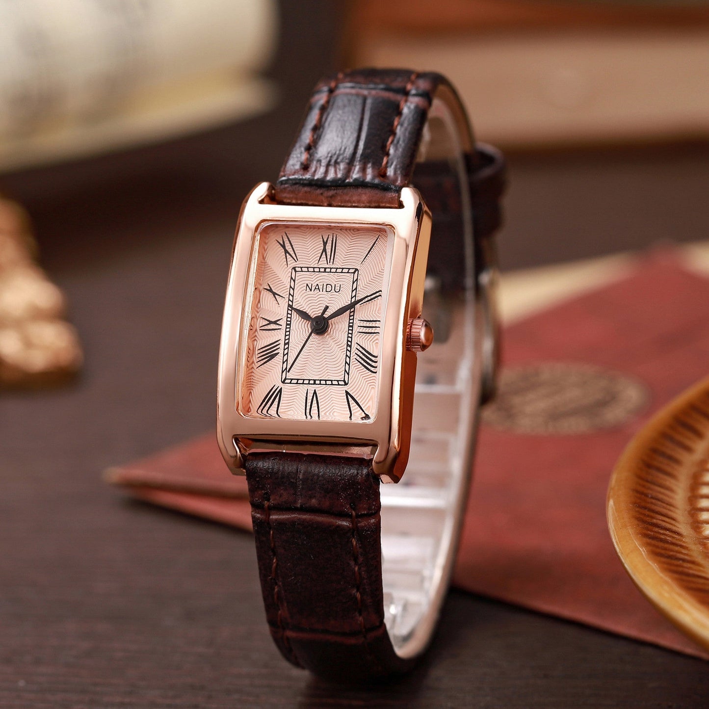Viola Rectangular Case Wrist Watch | Croc-Embossed Strap Roman Numerals Wrist Watch