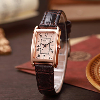 Viola Rectangular Case Wrist Watch | Croc-Embossed Strap Roman Numerals Wrist Watch