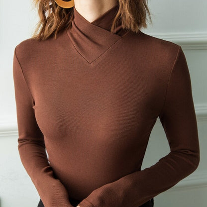 Isla Slim Fit Turtleneck Top | Ribbed Draped Neck Top