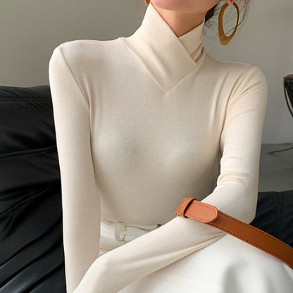 Isla Slim Fit Turtleneck Top | Ribbed Draped Neck Top