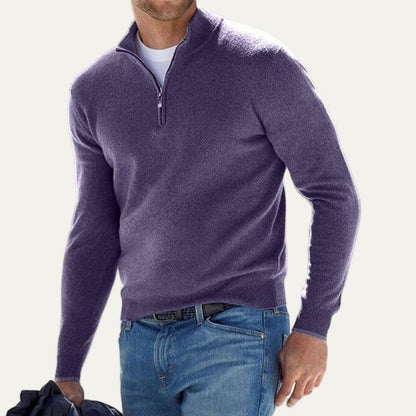 Men’s Fine Knit Quarter Zip Mock Neck Sweater