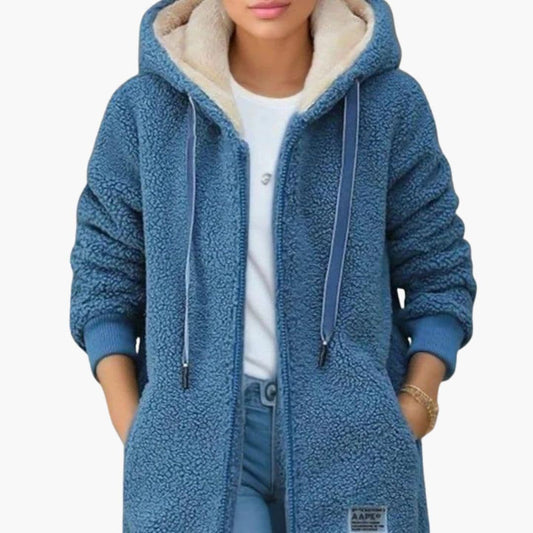 Warm Fleece Hooded Jacket - Cozy Sherpa Zip Up Coat - BritishElegance