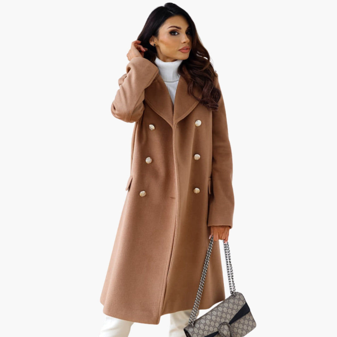 Luxury Women's Long Wool Overcoat - Classic Tailored Coat