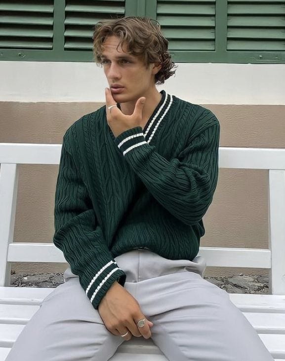Old money Green V Neck Jumper