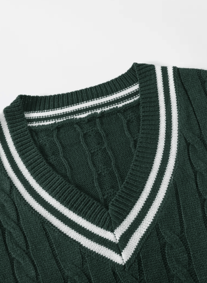 Old money Green V Neck Jumper
