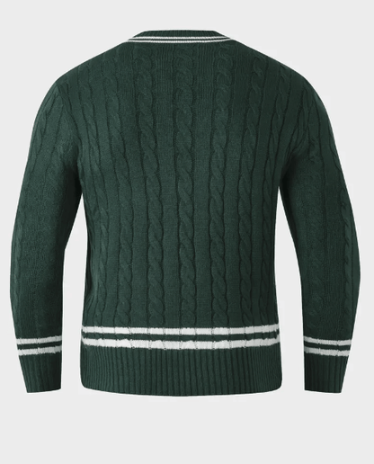 Old money Green V Neck Jumper