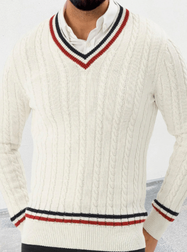 Old Money V Neck Cricket Jumper Men