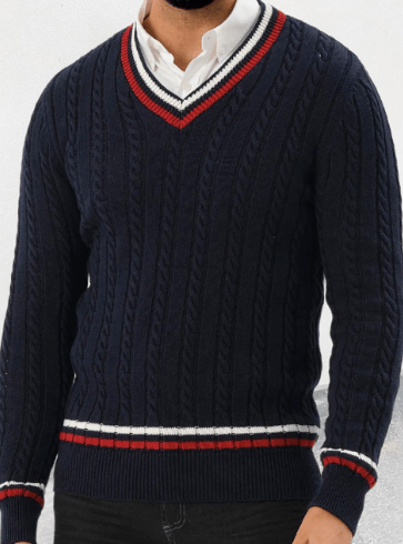 Old Money V Neck Cricket Jumper Men