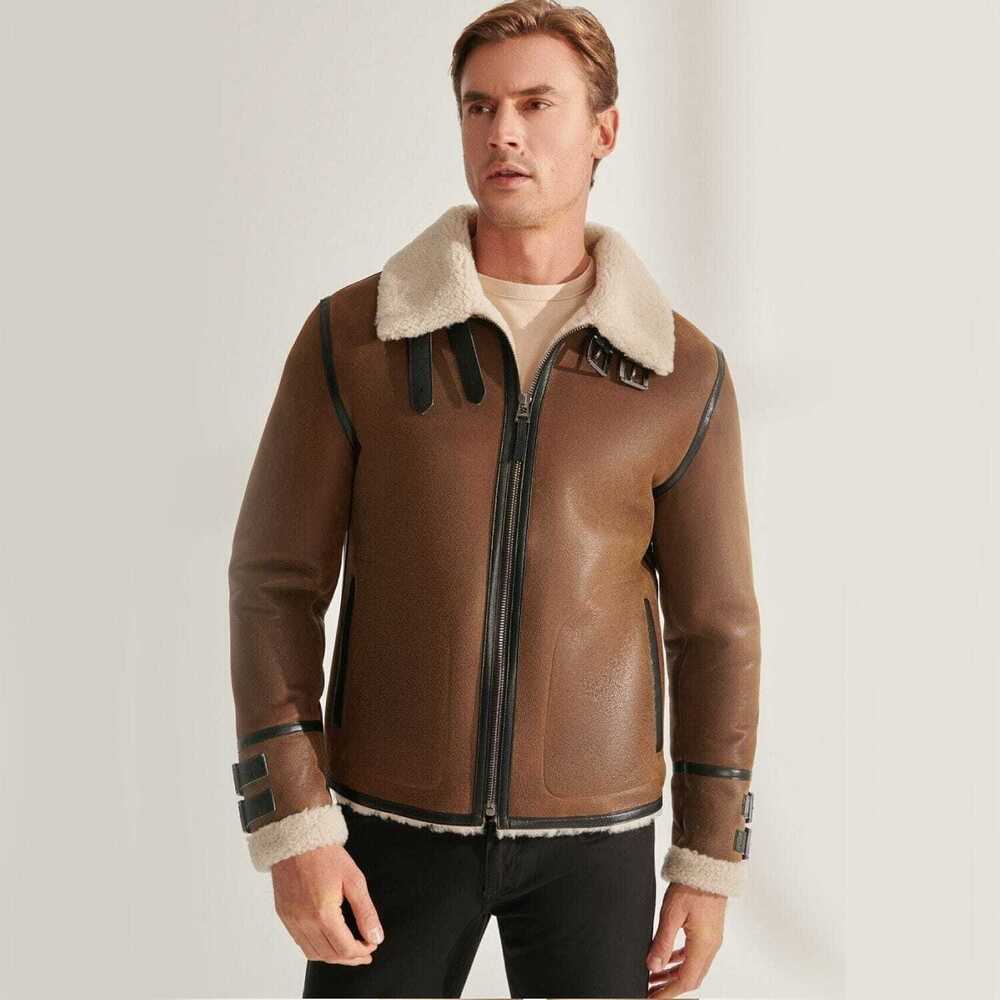 Inigo - Sheepskin Bomber Jacket Men Brown