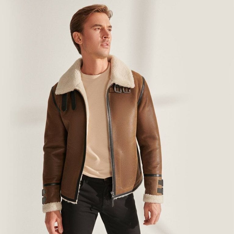 Inigo - Sheepskin Bomber Jacket Men Brown