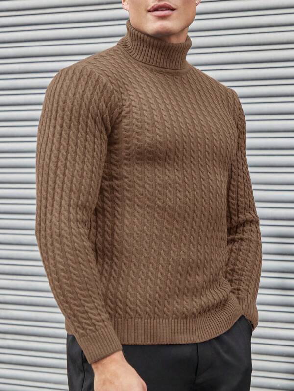 Aubrey -  Cable Knit Pattern Turtleneck Sweater Men