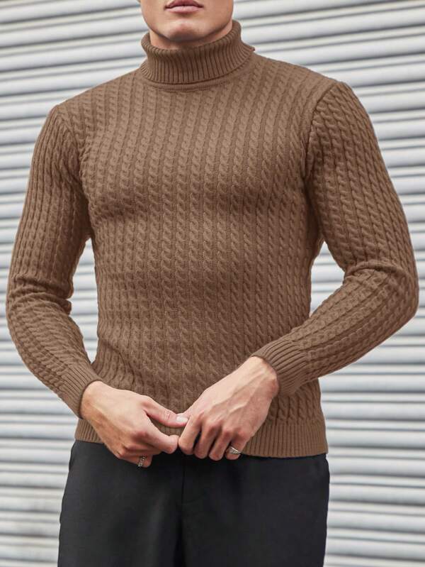 Aubrey -  Cable Knit Pattern Turtleneck Sweater Men