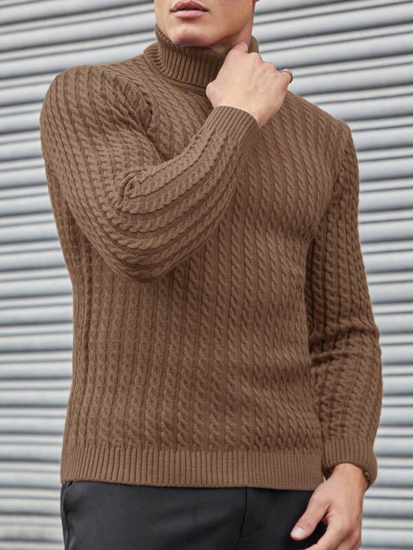 Aubrey -  Cable Knit Pattern Turtleneck Sweater Men