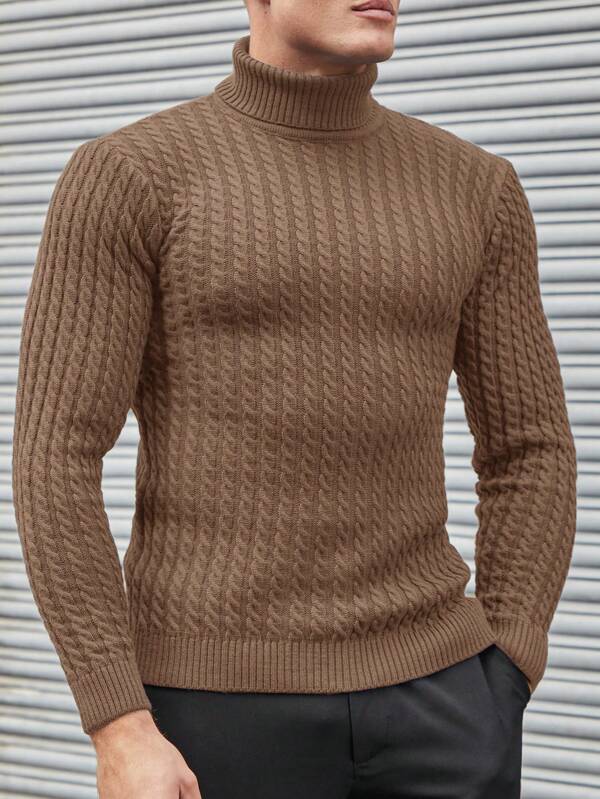 Aubrey -  Cable Knit Pattern Turtleneck Sweater Men