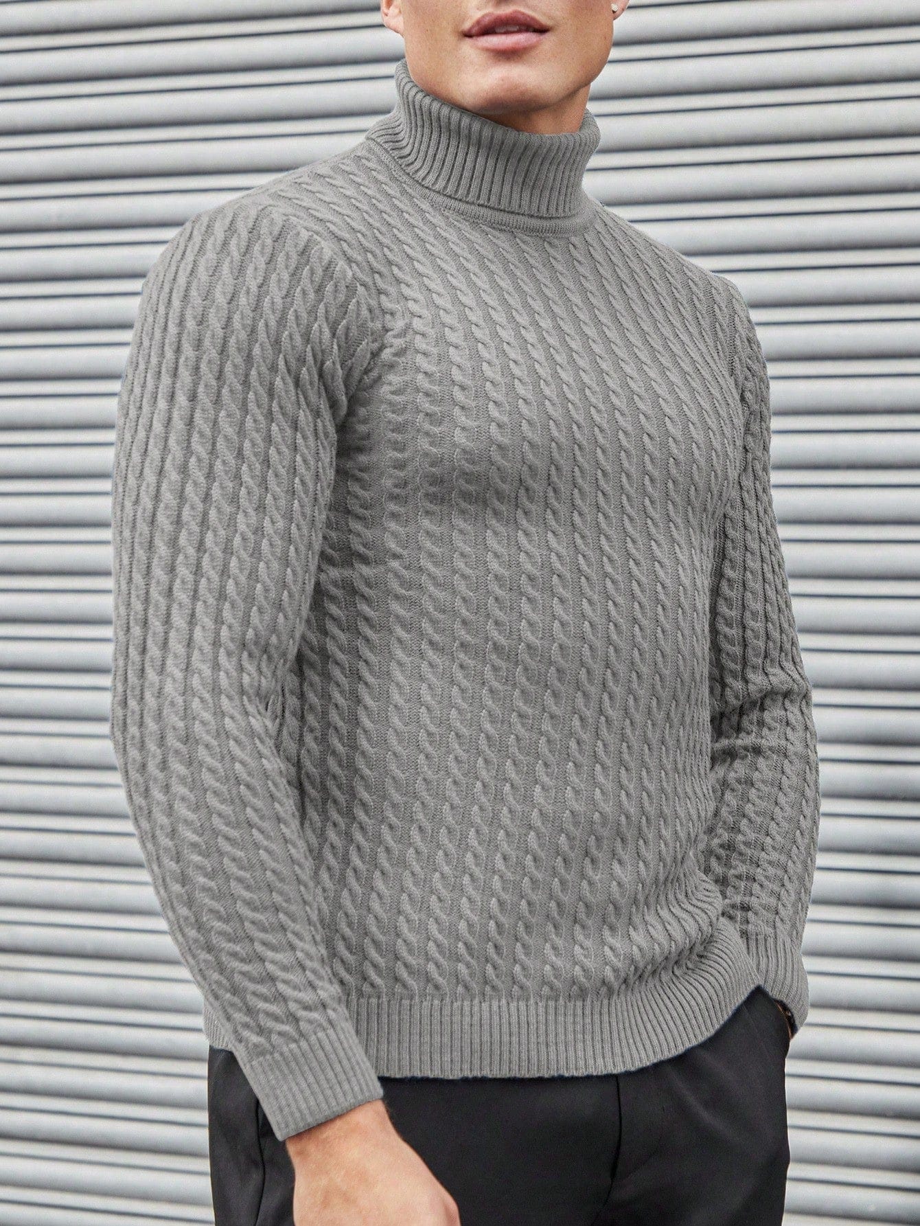 Aubrey -  Cable Knit Pattern Turtleneck Sweater Men